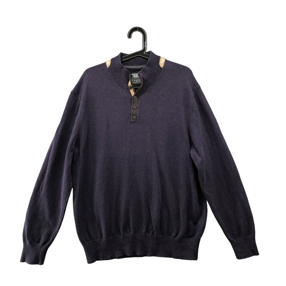 Enro 1/4 Button Sweater Mens XL Cotton Cashmere Eggplant Purple Mock Neck